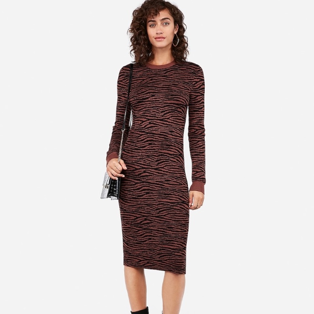 Express Tiger Print Midi Sweater Dress